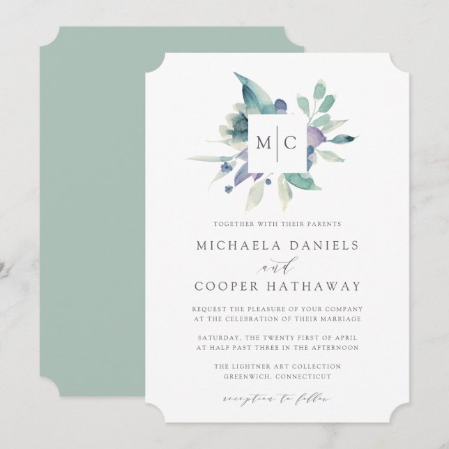 Mountain Meadow | Watercolor Monogram Wedding Invitation (Front/Back)