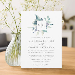 Mountain Meadow Watercolor Monogram Wedding Invitation
