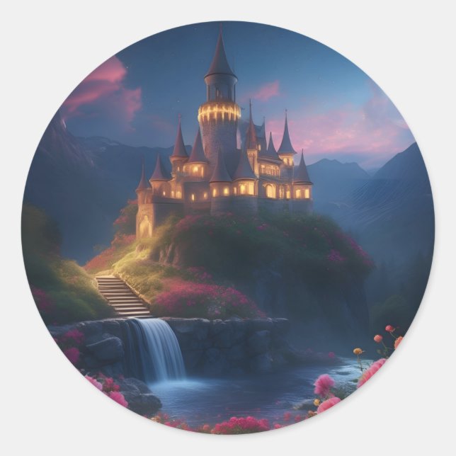 Mountain Midnight Castle Four Classic Round Sticker (Front)