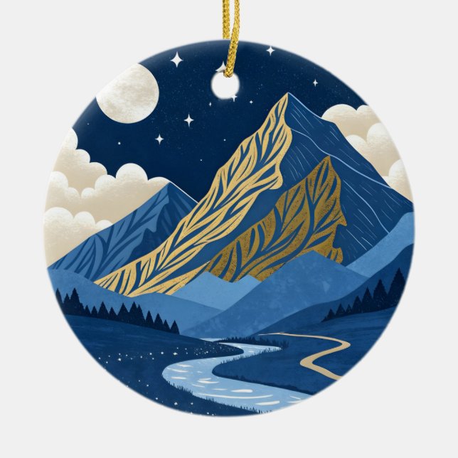 Mountain Moon Light Ceramic Tree Decoration (Front)