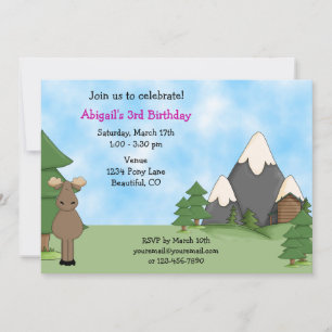 Mountain Moose Birthday Invitation for Girls