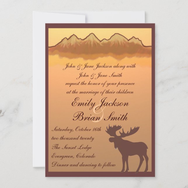 Mountain moose lake reflection wedding invites (Front)