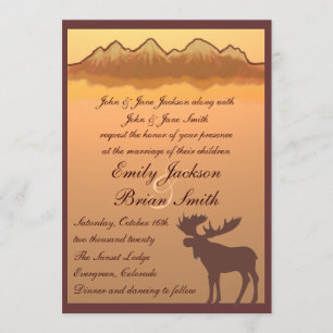 Mountain moose lake reflection wedding invites