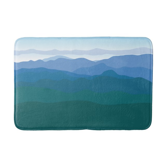Mountain Mountains View Green Blue Illustrated Bath Mat (Front)