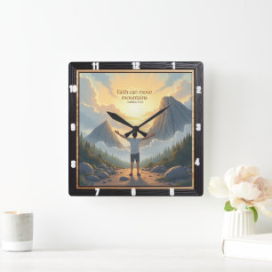Mountain-Moving Faith: Matthew 17:20 Square Wall Clock