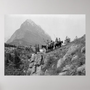 Mountain & Native Americans Horseback at Cliff   Poster