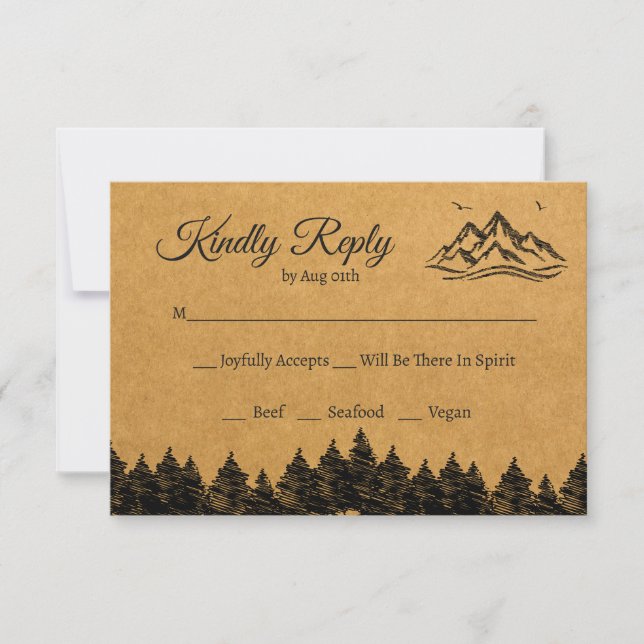 Mountain nature Rustic Woodsy RSVP Wedding Card (Front)