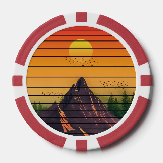 MOUNTAIN NATURE VINTAGE SUNSET SCENERY  POKER CHIPS (Front)