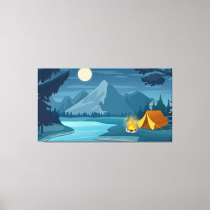 Mountain night camping canvas print