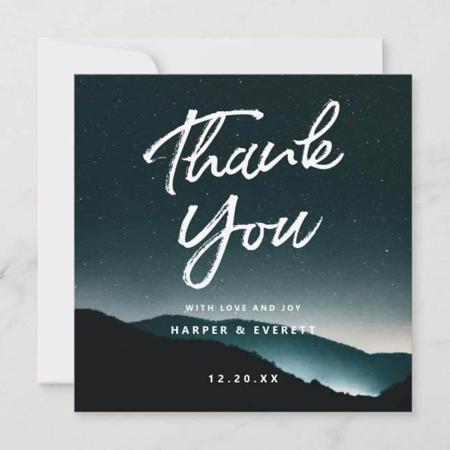 Mountain Night Dark Starlit Sky Wedding Square Thank You Card (Front)
