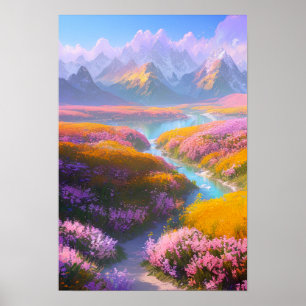 Mountain Oasis, Field of Flowers Poster