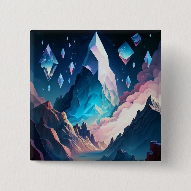 Mountain Of Crystal Fantasy Landscape Button (Front)