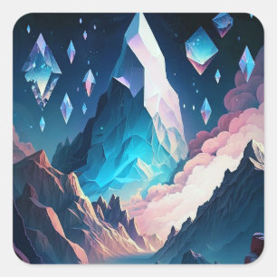 Mountain Of Crystal Fantasy Landscape Square Stick Sticker