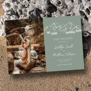 Mountain Outdoor Sage Green Wedding Save The Date Magnetic Invitation