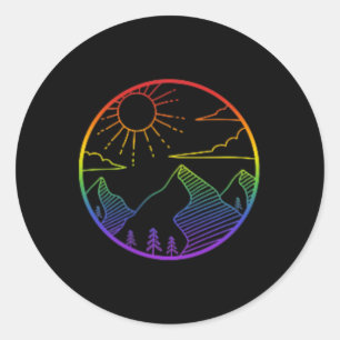 Mountain Outdoors Subtle Pride Logo Hiking Sunset Classic Round Sticker