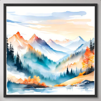 Mountain Painting in Misty Morning Embrace Nature Poster