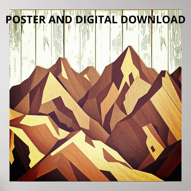 Mountain Panorama on Rustic Wooden Background Poster (Creator Uploaded)