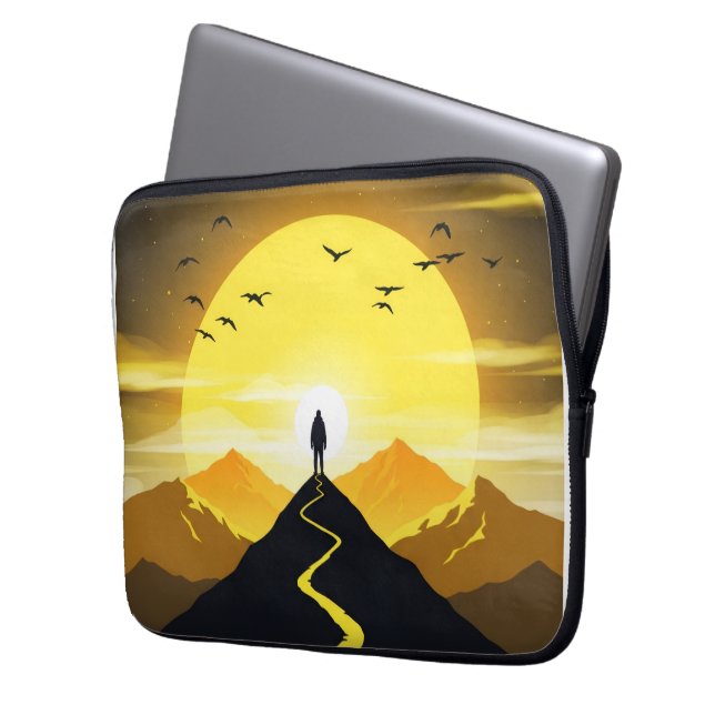 Mountain Peak Silhouette with a winding. Pedestal Laptop Sleeve (Front Left)