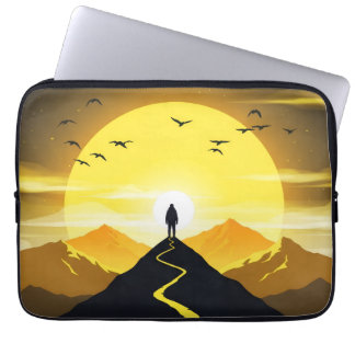 Mountain Peak Silhouette with a winding. Pedestal Laptop Sleeve