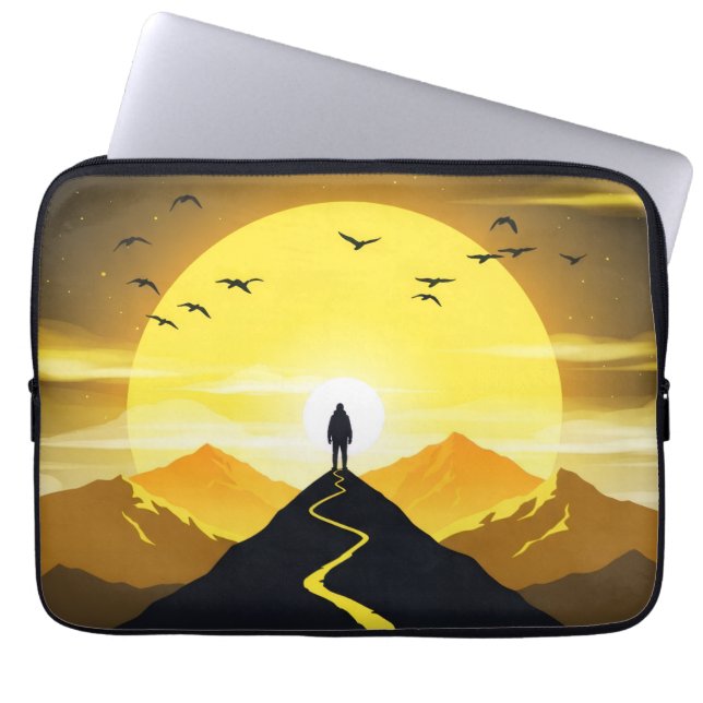Mountain Peak Silhouette with a winding. Pedestal Laptop Sleeve (Front)