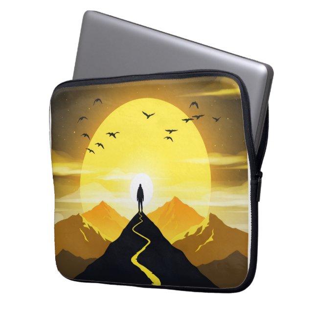 Mountain Peak Silhouette with a winding. Pedestal Laptop Sleeve (Front Left)