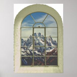Mountain Peaks Faux Window View Poster