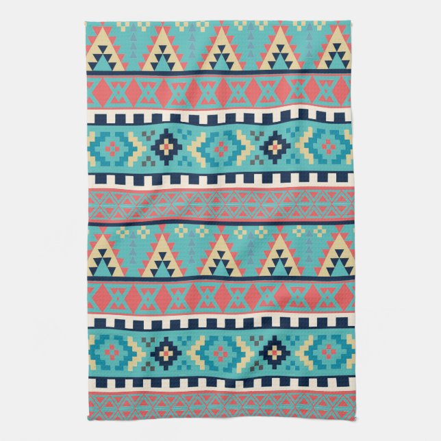 Mountain Peaks Geometric Tribal Pattern Tea Towel (Vertical)