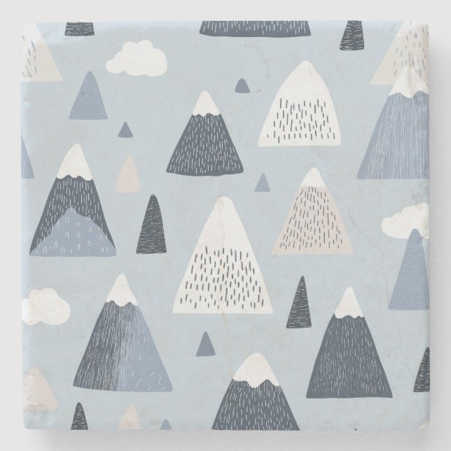 Mountain Peaks Scandinavian Pattern Stone Coaster (Front)