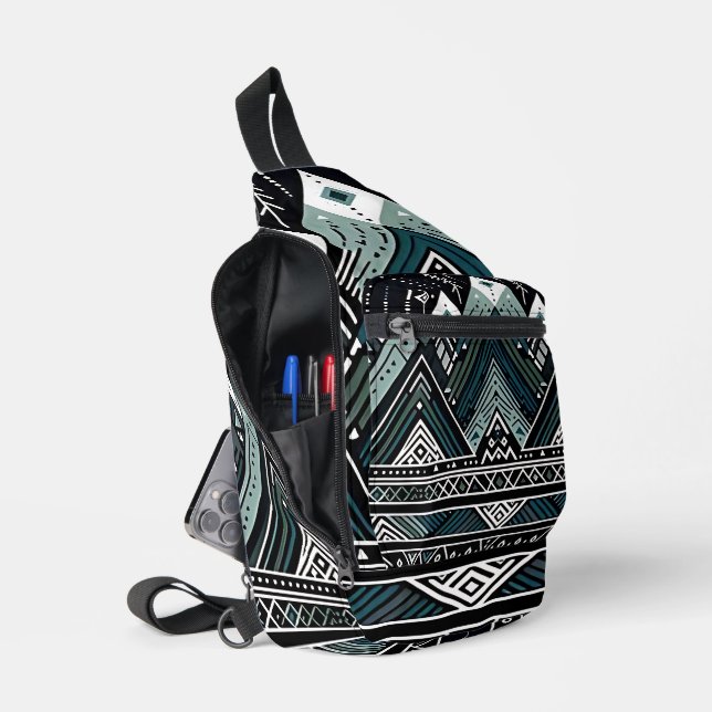 Mountain Peaks Tribal Geometric  Sling Bag (Open)