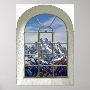 Mountain Peaks View Curved Fake Window Poster