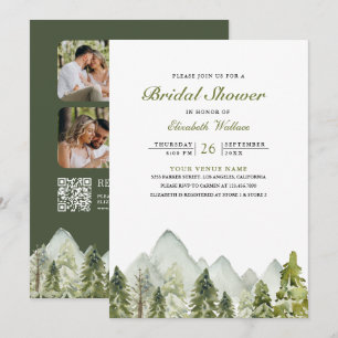 Mountain Pine Forest Photo QR Code Bridal Shower Invitation