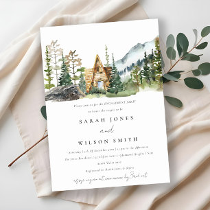 Mountain Pine Forest Wood Cabin Engagement Invite