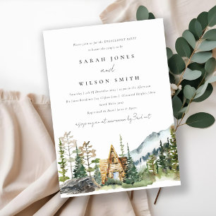 Mountain Pine Forest Wood Cabin Engagement Invite