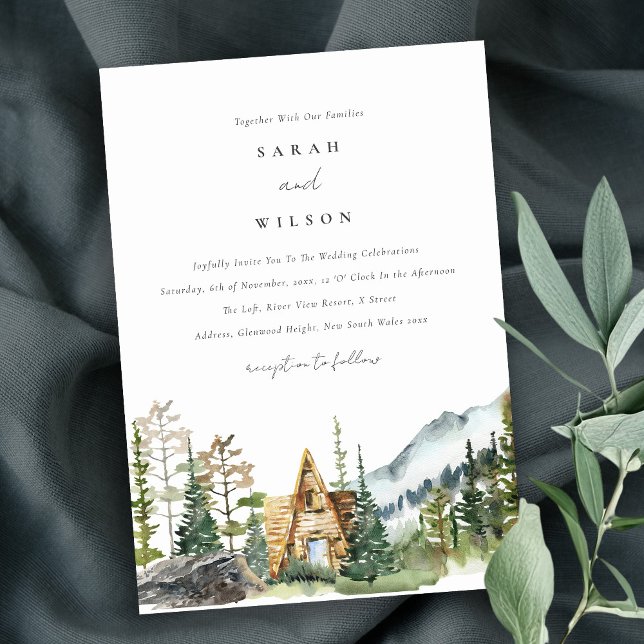 Mountain Pine Forest Wood Cabin Wedding Invite (Creator Uploaded)