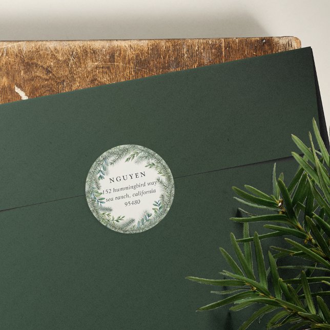 Mountain Pine | Holiday Return Address Classic Round Sticker (Creator Uploaded)