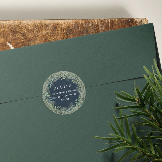 Mountain Pine | Holiday Return Address Classic Round Sticker (Creator Uploaded)
