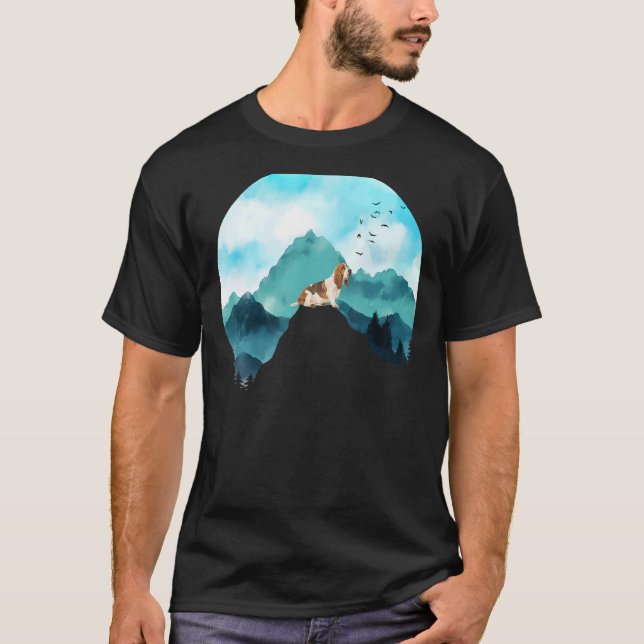 Mountain Pine Tree Blue Sky Birds are Flying Basse T-Shirt (Front)