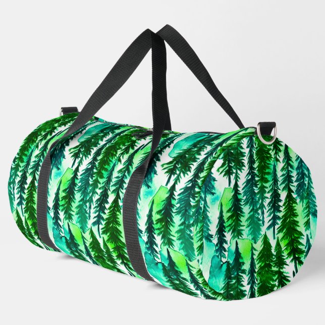 Mountain Pine Tree Forest Watercolor Duffle Bag (Left Corner)