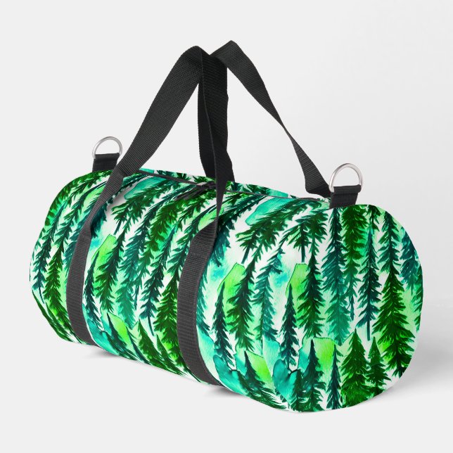 Mountain Pine Tree Forest Watercolor Duffle Bag (Left Corner)