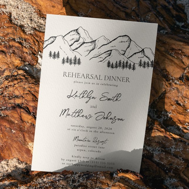 Mountain Pine Tree Modern Outdoor Rehearsal Dinner Invitation (Creator Uploaded)