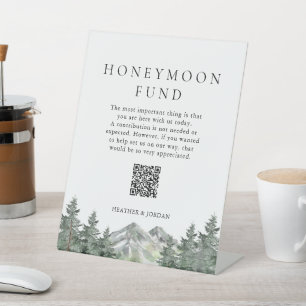 Mountain Pine Tree Wedding Honeymoon Fund  Pedestal Sign