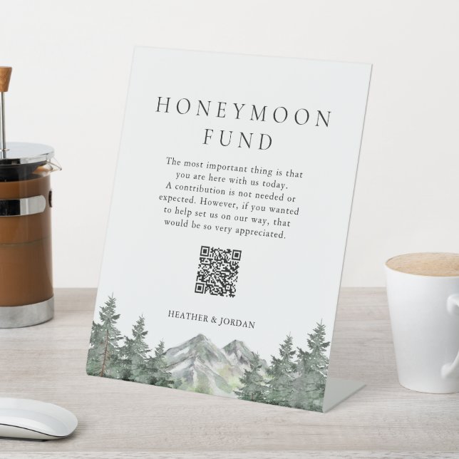 Mountain Pine Tree Wedding Honeymoon Fund  Pedestal Sign (In SItu)