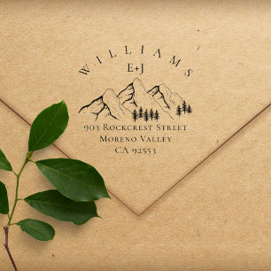 Mountain Pine-tree Wedding Initials Return Address Rubber Stamp