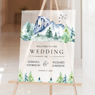 Mountain Pine Trees Forest Wedding Welcome Acrylic Sign