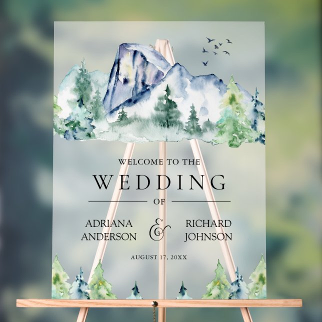 Mountain Pine Trees Forest Wedding Welcome Acrylic Sign (Neutral)