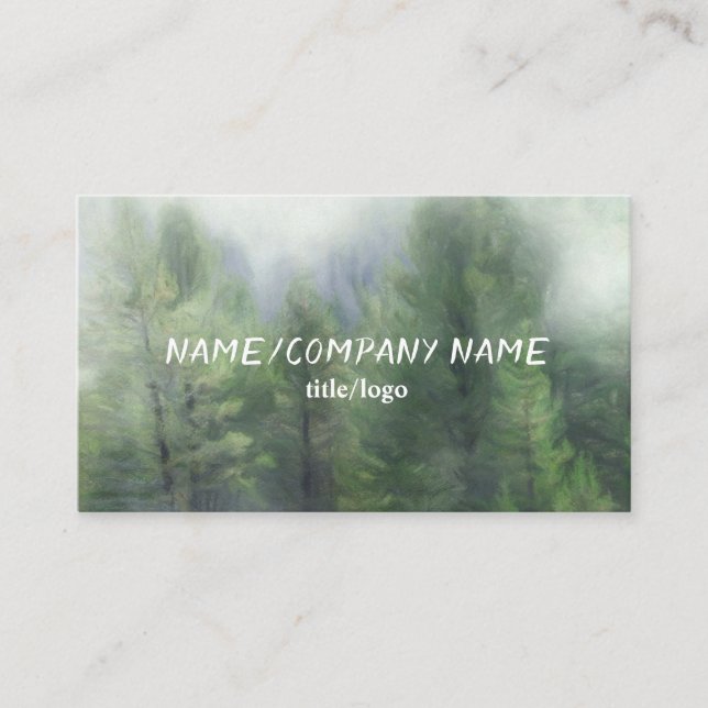 mountain pine trees in fog custom nature art business card (Front)