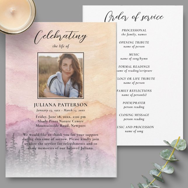 Mountain Pines Funeral Photo Program Invitation (Creator Uploaded)
