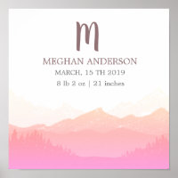 Mountain Pink | Personalised Baby Birth Poster