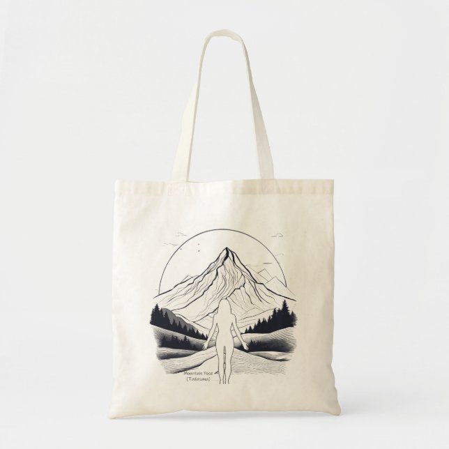Mountain Pose BW Yoga Tote Bag (Front)