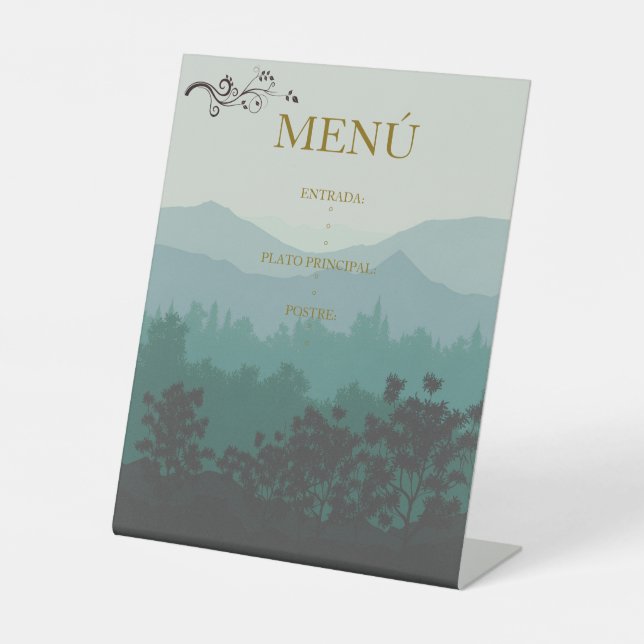 'Mountain Profile' Wedding Vertical Menu Pedestal Sign (Front)